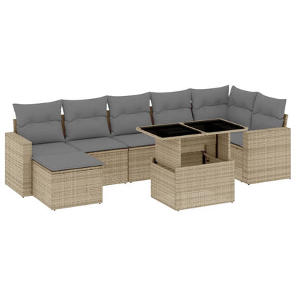 Set Divano da Giardino 8 pz con Cuscini Beige in Polyrattan
