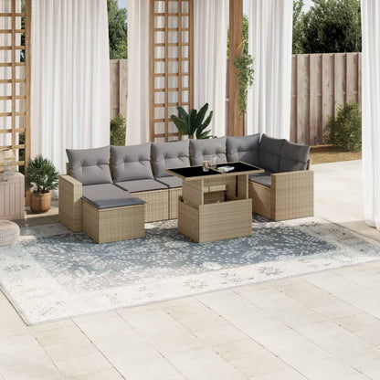 Set Divano da Giardino 8 pz con Cuscini Beige in Polyrattan - homemem39