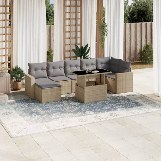 Set Divano da Giardino 8 pz con Cuscini Beige in Polyrattan - homemem39