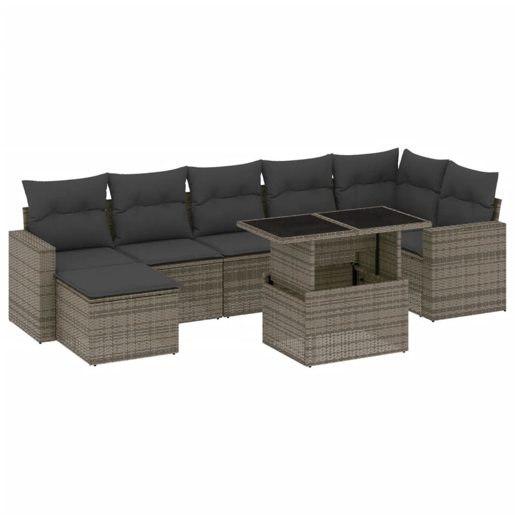 Set Divano da Giardino 8 pz con Cuscini Grigio in Polyrattan - homemem39