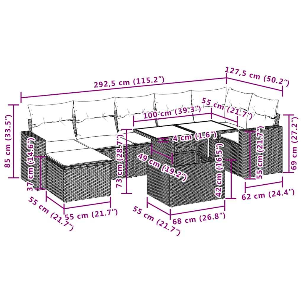 Set Divani da Giardino 8 pz con Cuscini Grigio in Polyrattan | homemem39