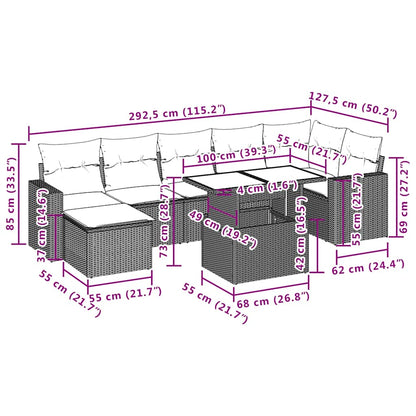 Set Divani da Giardino 8 pz con Cuscini Grigio in Polyrattan | homemem39