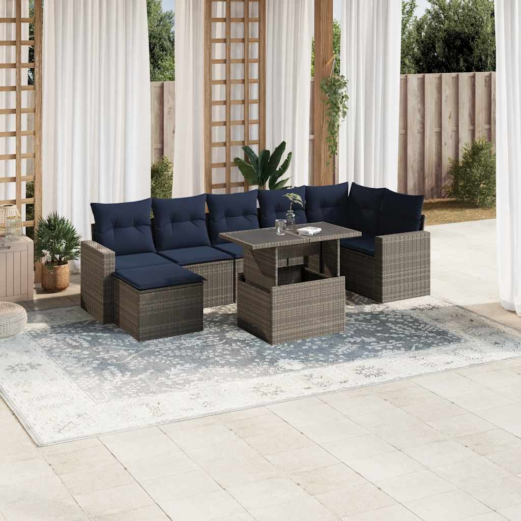 Set Divani da Giardino 8 pz con Cuscini Grigio in Polyrattan | homemem39