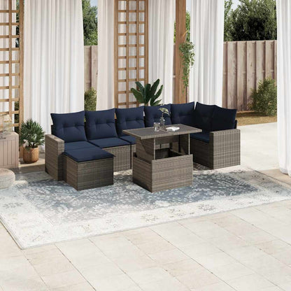 Set Divani da Giardino 8 pz con Cuscini Grigio in Polyrattan | homemem39