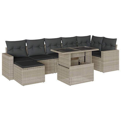 Set Divano da Giardino 8pz con Cuscini Grigio Chiaro Polyrattan