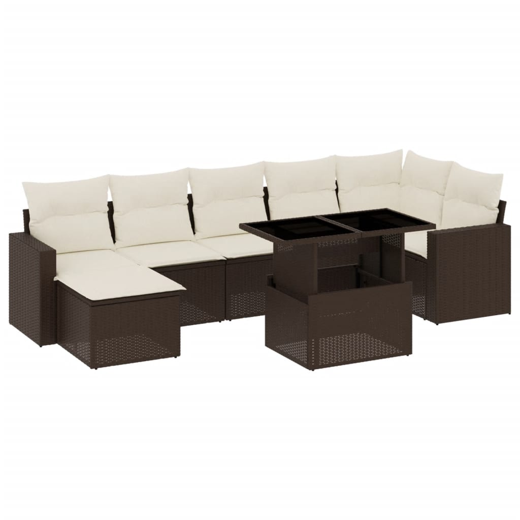 Set Divani da Giardino 8 pz con Cuscini Marrone in Polyrattan - homemem39