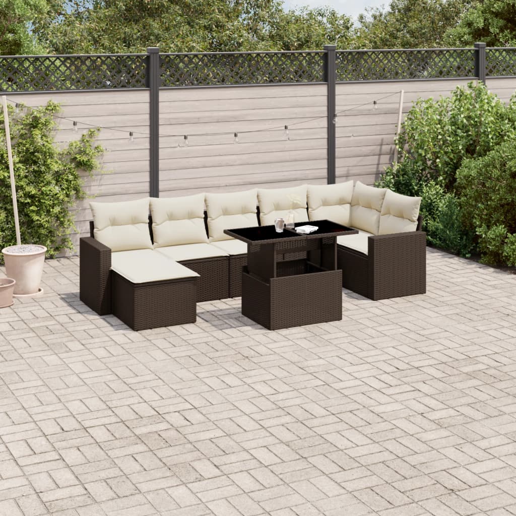 Set Divani da Giardino 8 pz con Cuscini Marrone in Polyrattan | homemem39