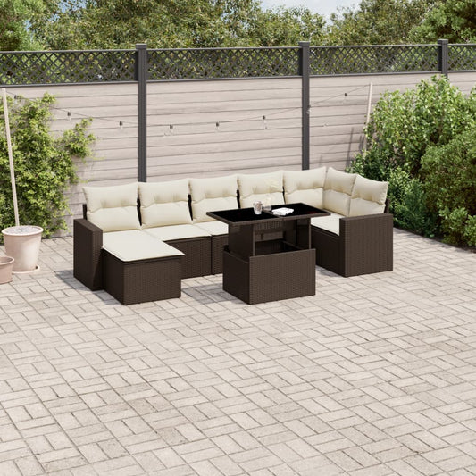 Set Divani da Giardino 8 pz con Cuscini Marrone in Polyrattan | homemem39