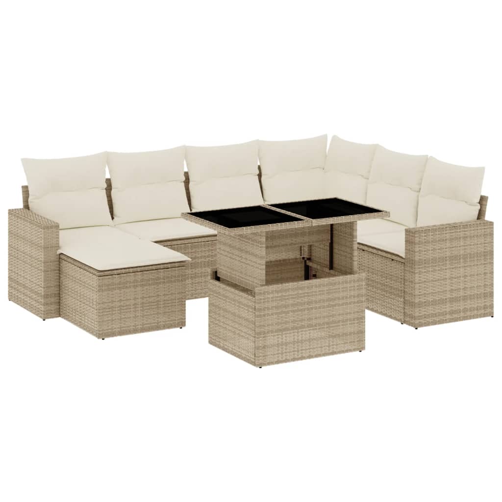Set Divano da Giardino 8 pz con Cuscini Beige in Polyrattan