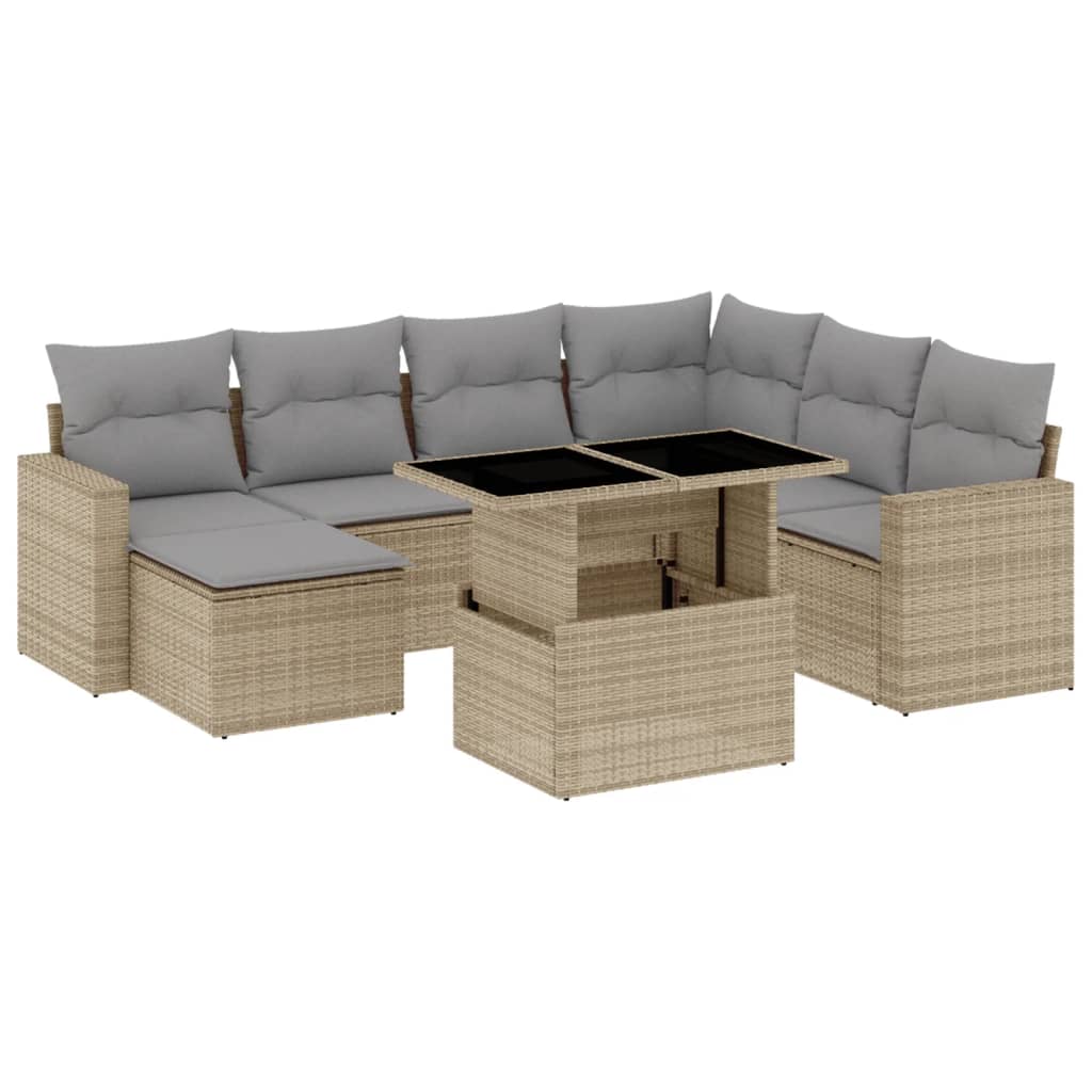 Set Divano da Giardino 8 pz con Cuscini Beige in Polyrattan - homemem39