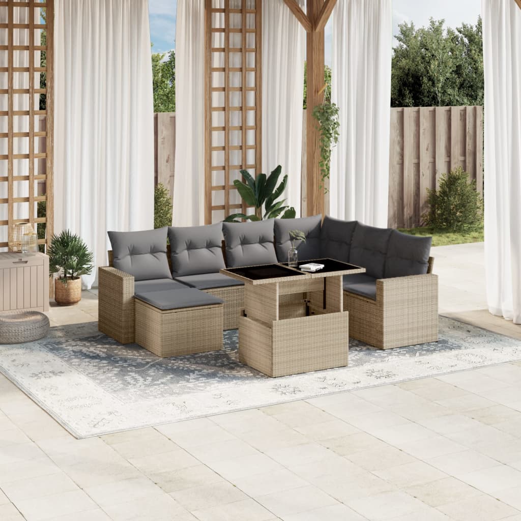 Set Divano da Giardino 8 pz con Cuscini Beige in Polyrattan | homemem39