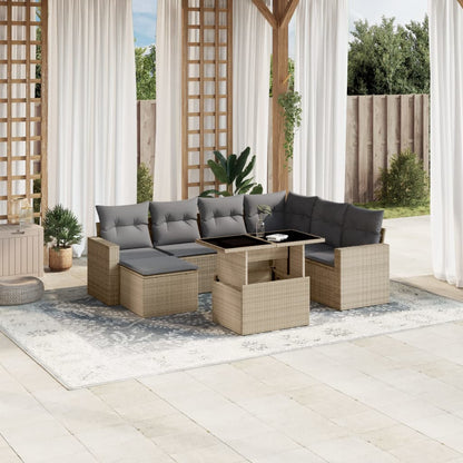 Set Divano da Giardino 8 pz con Cuscini Beige in Polyrattan - homemem39