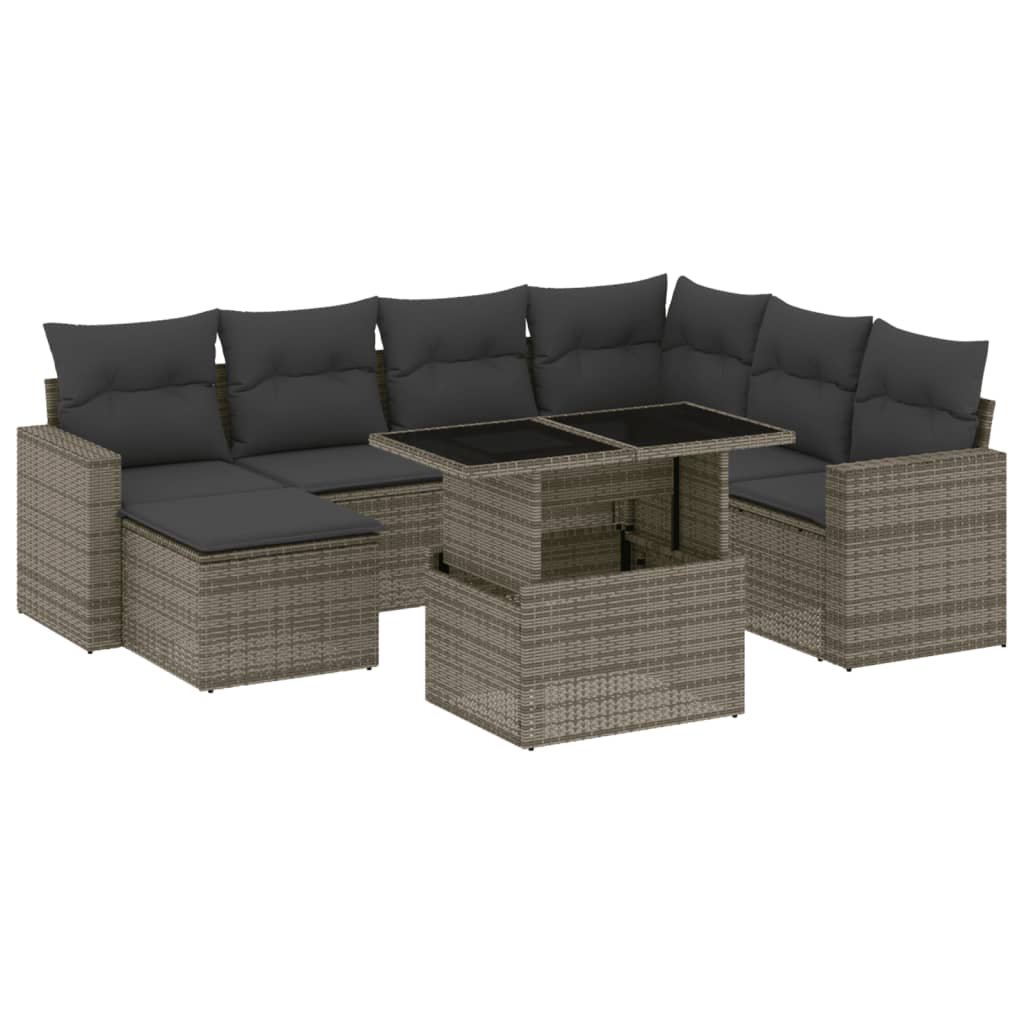 Set Divano da Giardino 8 pz con Cuscini Grigio in Polyrattan | homemem39