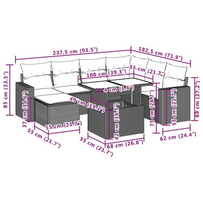 Set Divano da Giardino 8 pz con Cuscini Grigio in Polyrattan | homemem39