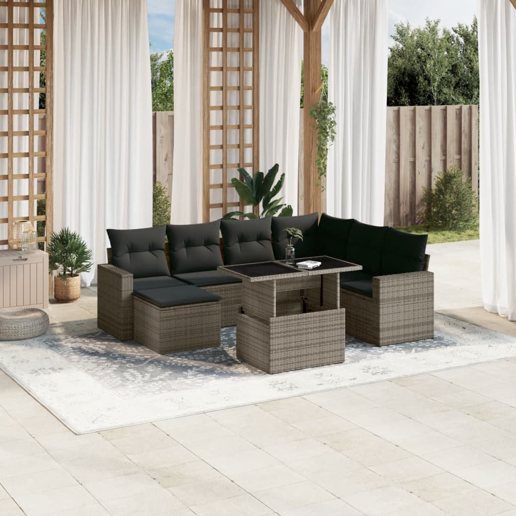 Set Divano da Giardino 8 pz con Cuscini Grigio in Polyrattan | homemem39