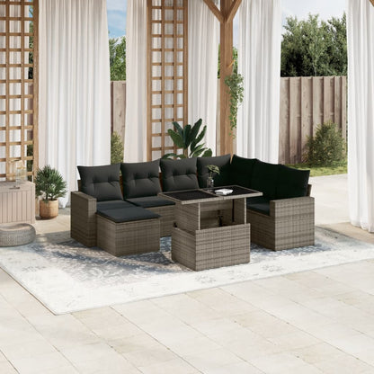 Set Divano da Giardino 8 pz con Cuscini Grigio in Polyrattan | homemem39