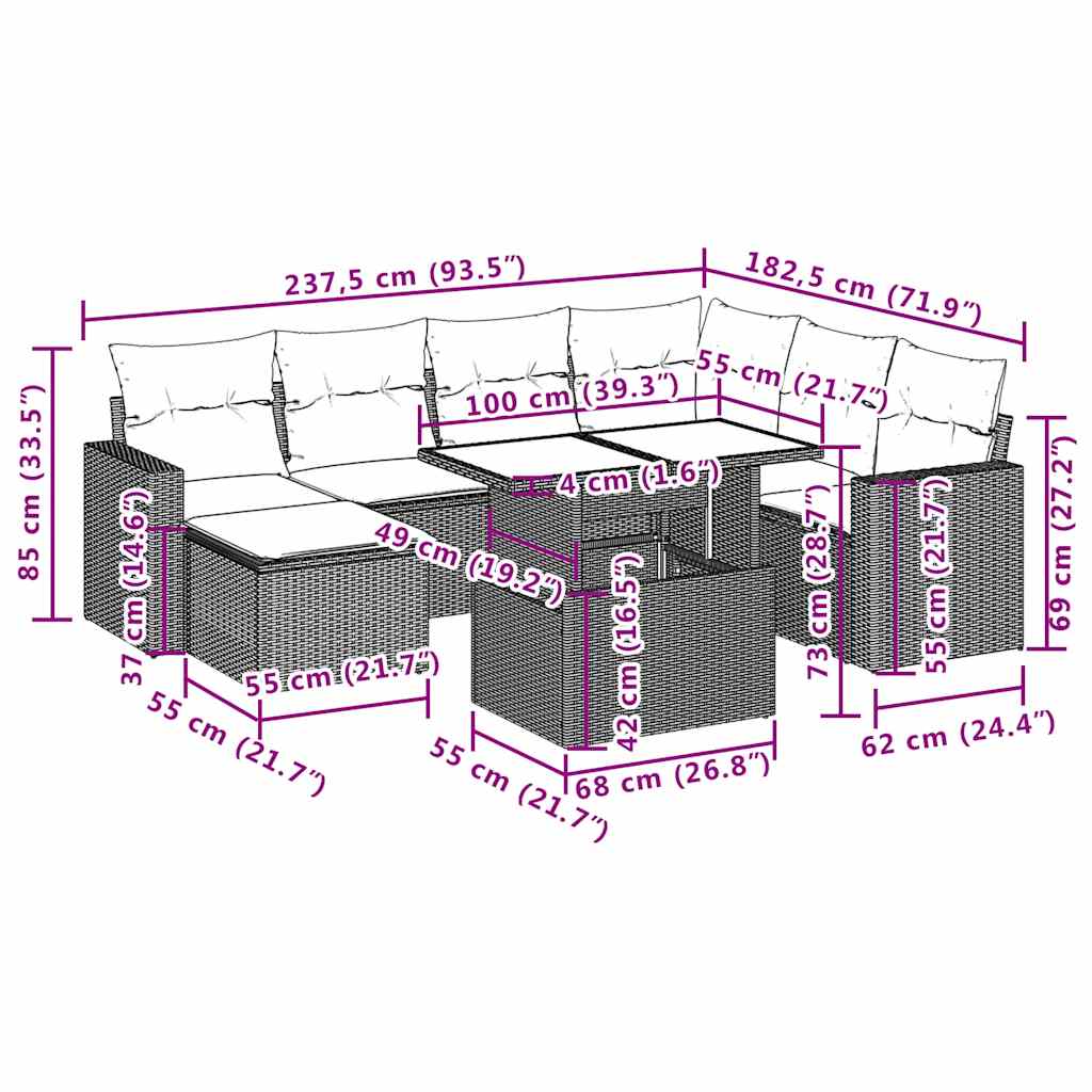 Set Divani da Giardino 8 pz con Cuscini Grigio in Polyrattan | homemem39
