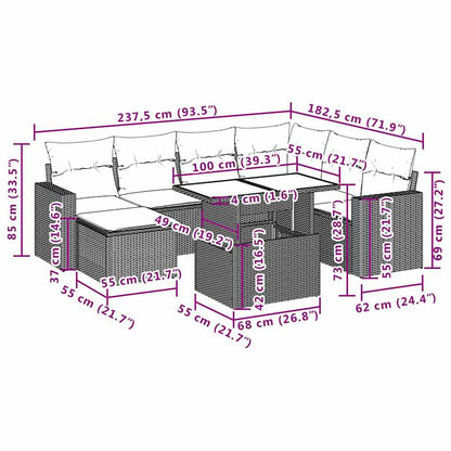 Set Divani da Giardino 8 pz con Cuscini Grigio in Polyrattan | homemem39