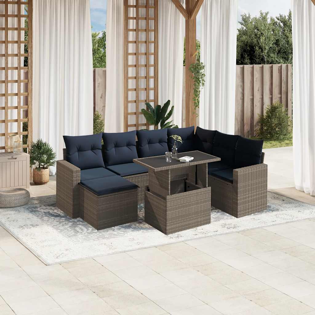 Set Divani da Giardino 8 pz con Cuscini Grigio in Polyrattan | homemem39