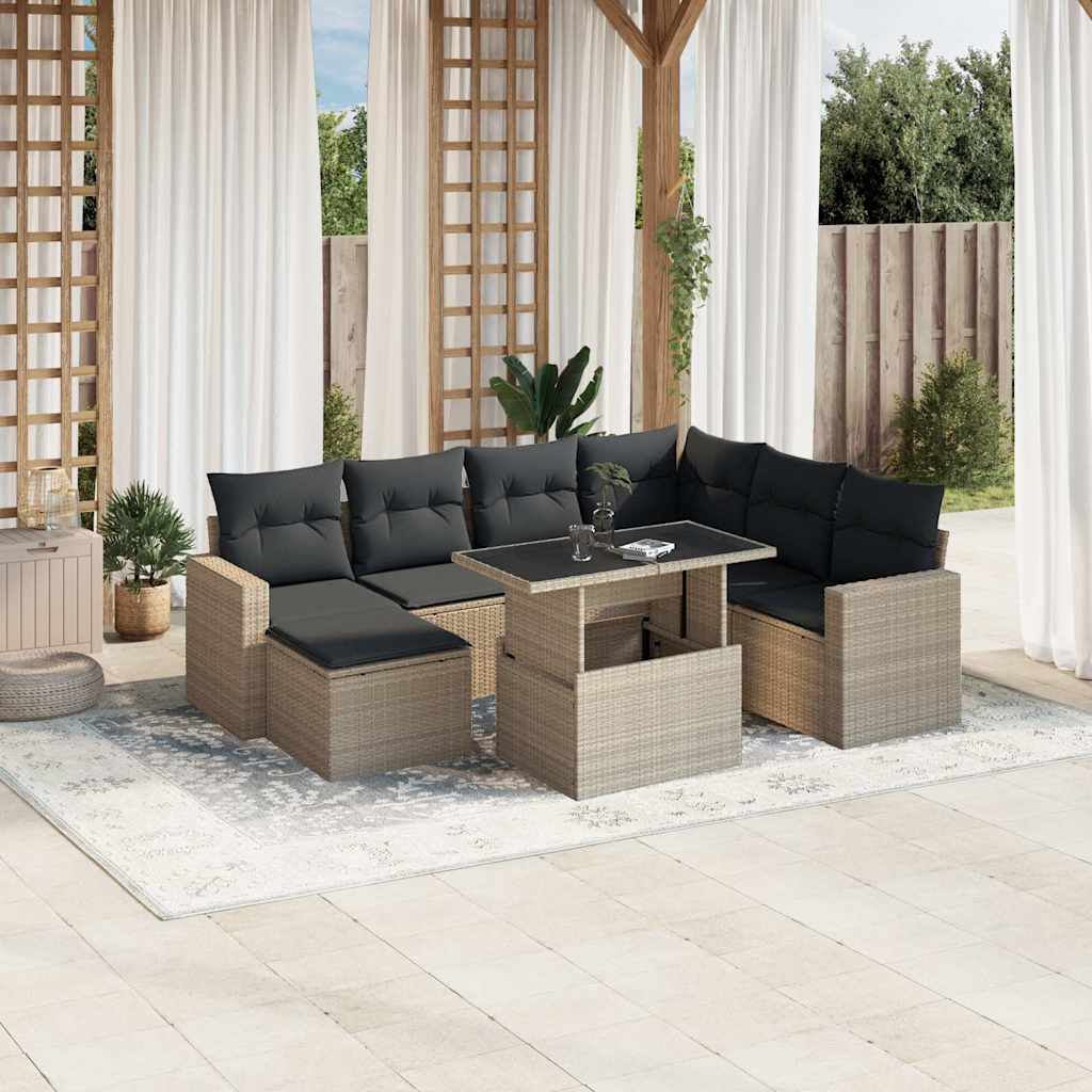 Set Divano da Giardino 8pz con Cuscini Grigio Chiaro Polyrattan | homemem39