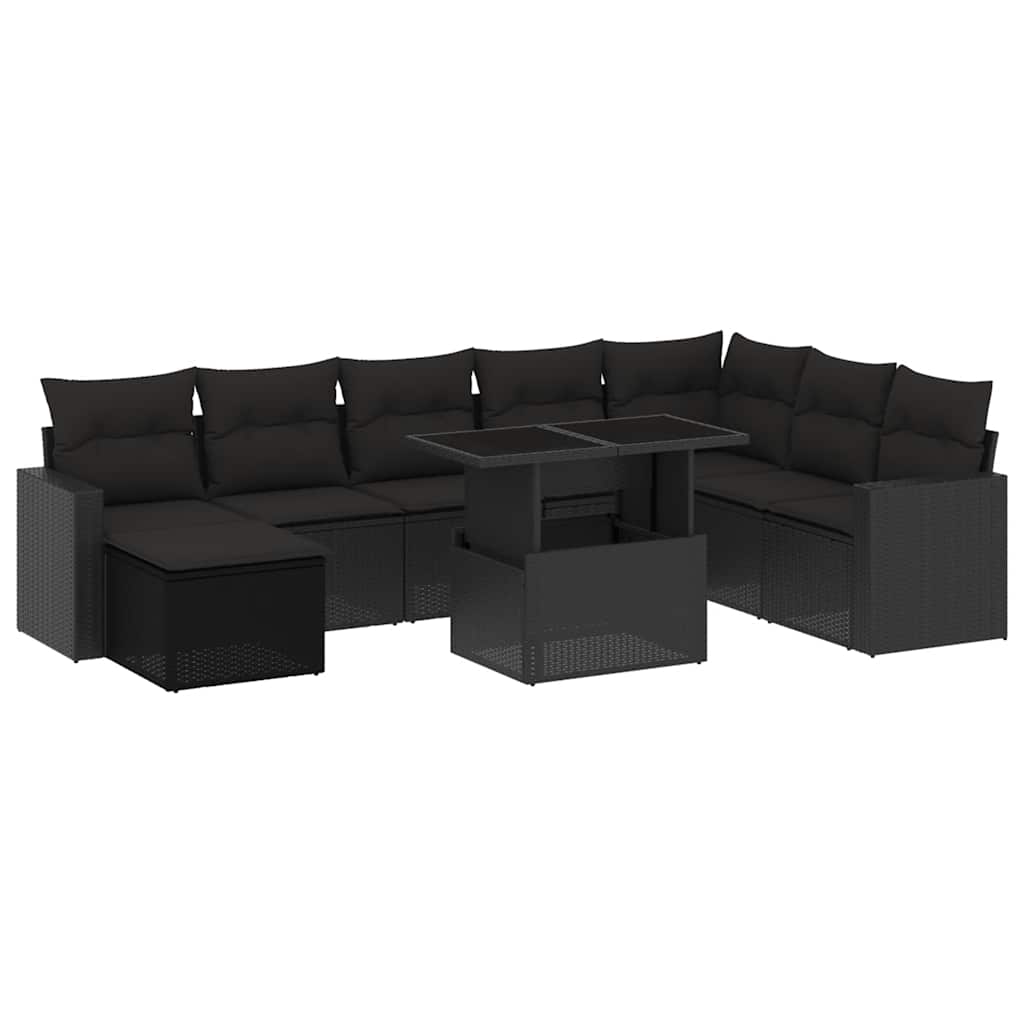 Set Divani da Giardino 9 pz con Cuscini Nero in Polyrattan | homemem39