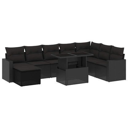 Set Divani da Giardino 9 pz con Cuscini Nero in Polyrattan | homemem39