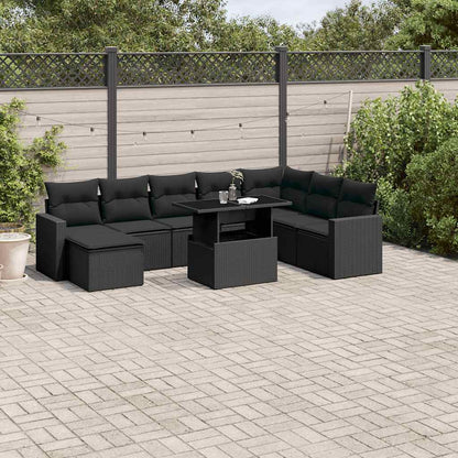 Set Divani da Giardino 9 pz con Cuscini Nero in Polyrattan | homemem39