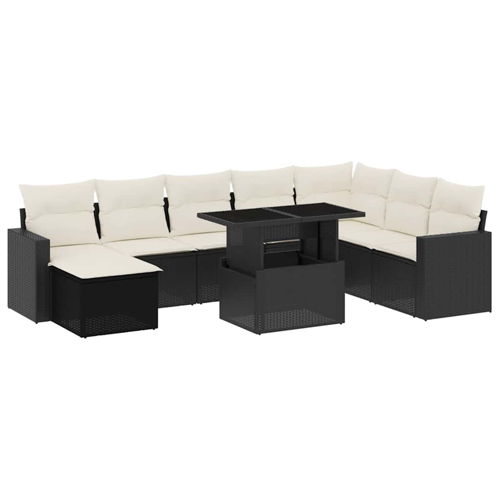 Set Divani da Giardino 9 pz con Cuscini Nero in Polyrattan - homemem39