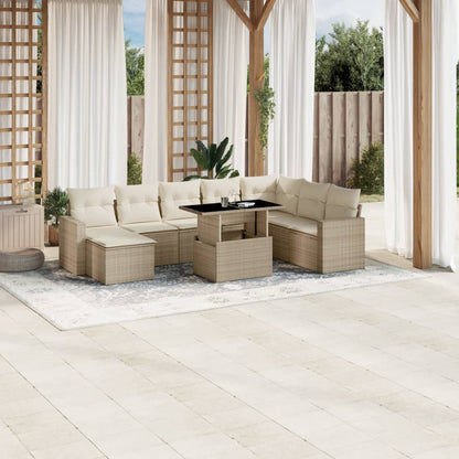 Set Divano da Giardino 9 pz con Cuscini Beige in Polyrattan | homemem39