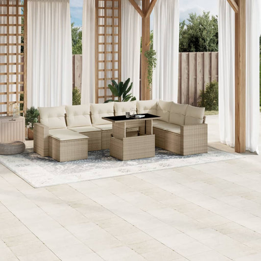 Set Divano da Giardino 9 pz con Cuscini Beige in Polyrattan | homemem39