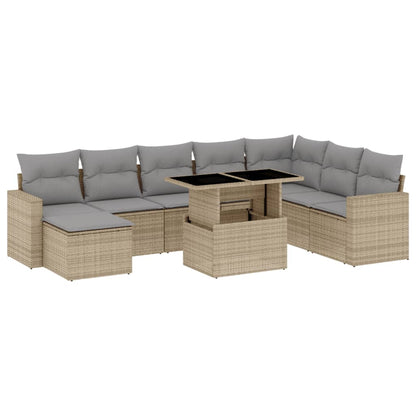Set Divano da Giardino 9 pz con Cuscini Beige in Polyrattan - homemem39