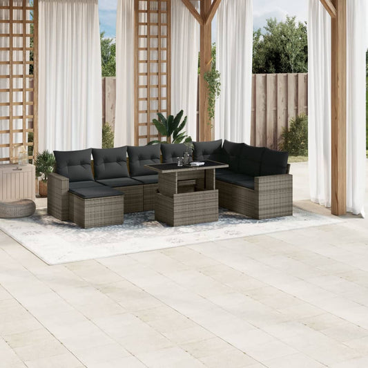 Set Divano da Giardino 9 pz con Cuscini Grigio in Polyrattan - homemem39