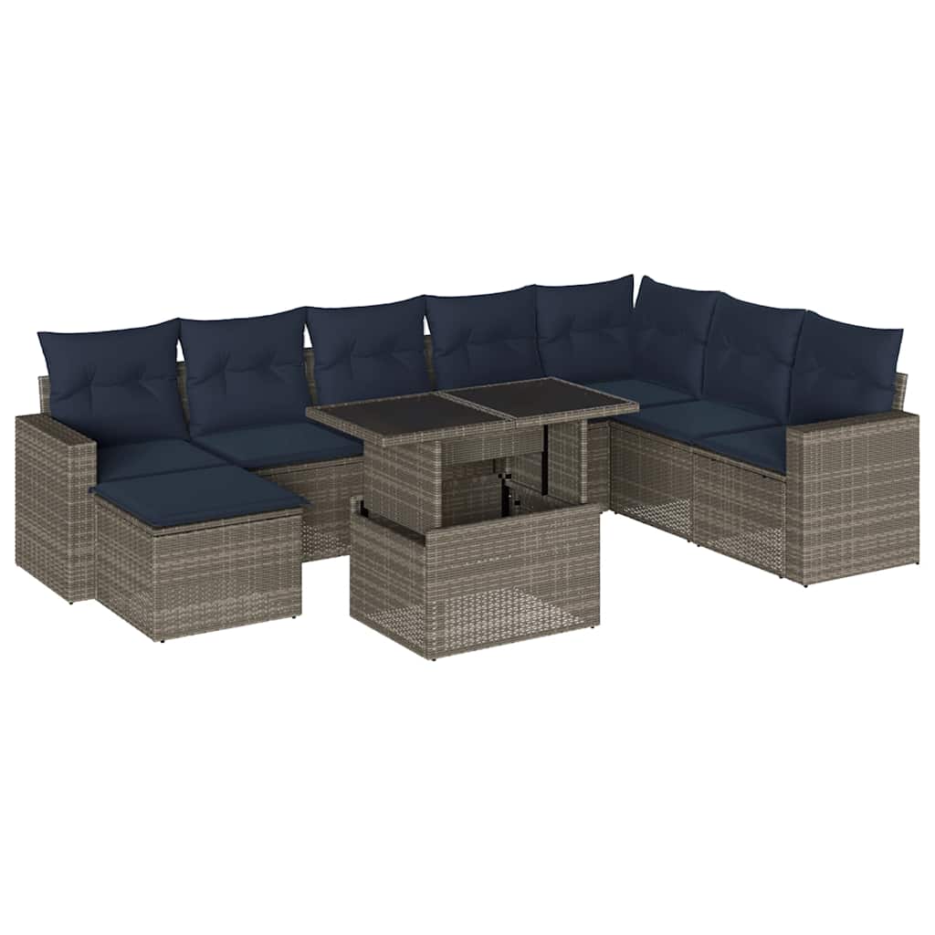 Set Divani da Giardino 9 pz con Cuscini Grigio in Polyrattan | homemem39