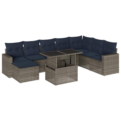 Set Divani da Giardino 9 pz con Cuscini Grigio in Polyrattan | homemem39