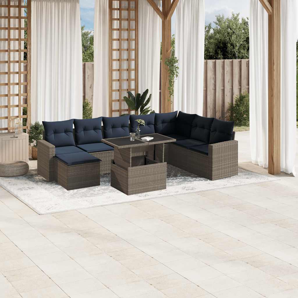 Set Divani da Giardino 9 pz con Cuscini Grigio in Polyrattan | homemem39