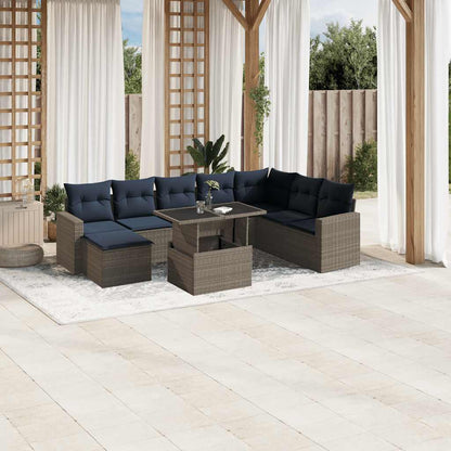Set Divani da Giardino 9 pz con Cuscini Grigio in Polyrattan | homemem39