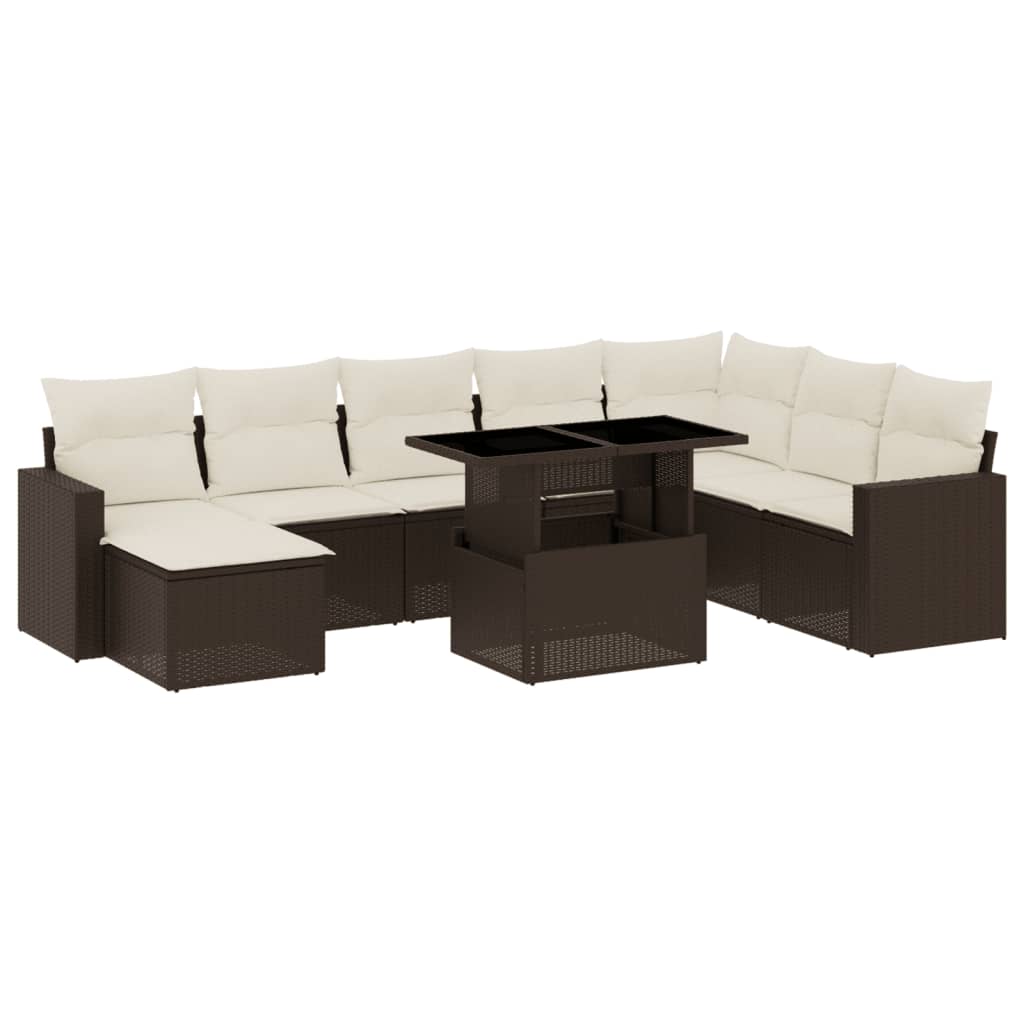 Set Divani da Giardino 9pz con Cuscini Marrone in Polyrattan - homemem39