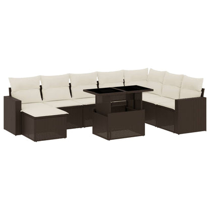 Set Divani da Giardino 9pz con Cuscini Marrone in Polyrattan - homemem39