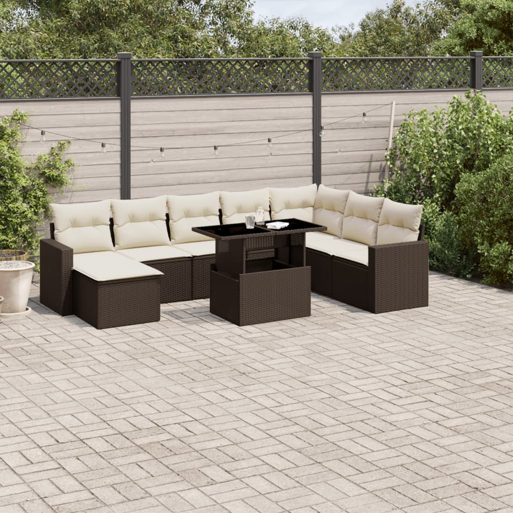 Set Divani da Giardino 9pz con Cuscini Marrone in Polyrattan | homemem39