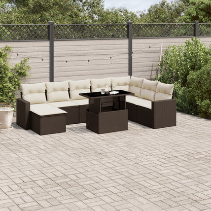 Set Divani da Giardino 9pz con Cuscini Marrone in Polyrattan | homemem39
