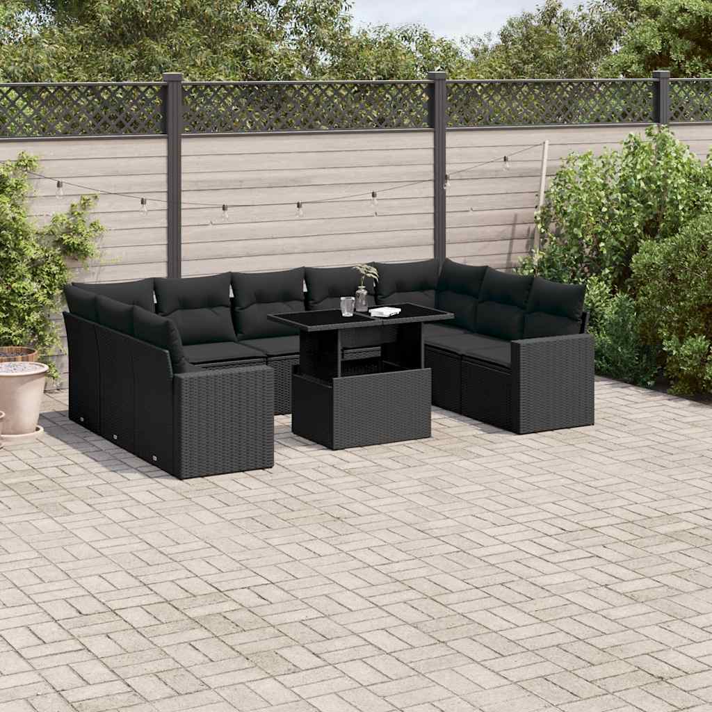 Set Divani da Giardino 10pz con Cuscini in Polyrattan Nero - homemem39