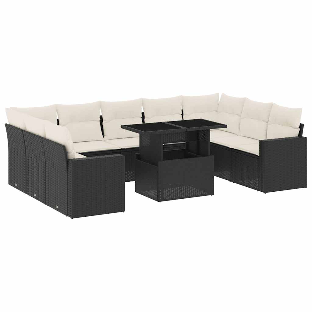 Set Divani da Giardino 10pz con Cuscini in Polyrattan Nero | homemem39