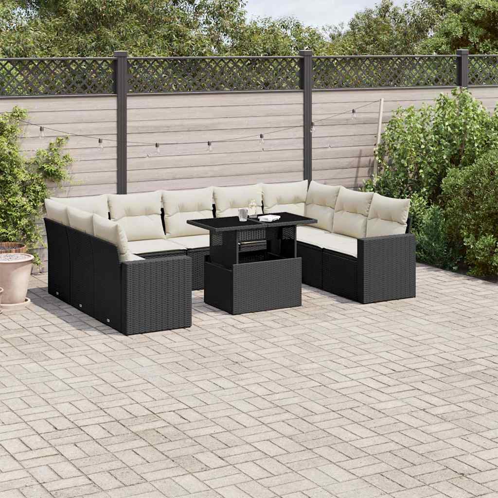 Set Divani da Giardino 10pz con Cuscini in Polyrattan Nero | homemem39