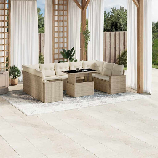 Set Divano da Giardino 10 pz con Cuscini Beige in Polyrattan - homemem39