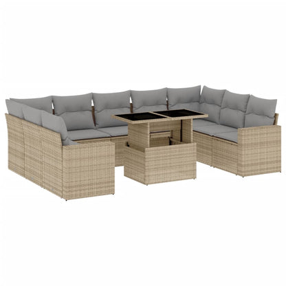 Set Divano da Giardino 10 pz con Cuscini Beige in Polyrattan - homemem39