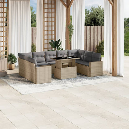 Set Divano da Giardino 10 pz con Cuscini Beige in Polyrattan | homemem39