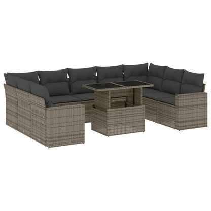 Set Divano da Giardino 10 pz con Cuscini Grigio in Polyrattan | homemem39