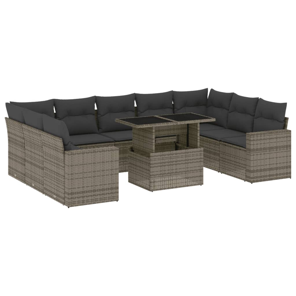 Set Divano da Giardino 10 pz con Cuscini Grigio in Polyrattan - homemem39