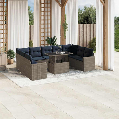 Set Divani da Giardino 10 pz con Cuscini Grigio in Polyrattan | homemem39