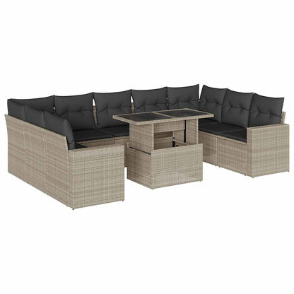 Set Divano Giardino 10 pz con Cuscini Grigio Chiaro Polyrattan - homemem39